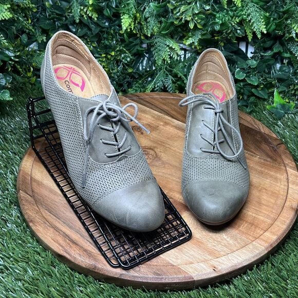 COMFORTIVA Bootie Women 10 Olive Green Angelique Lace Up Leather Heels 1979 - Picture 4 of 11